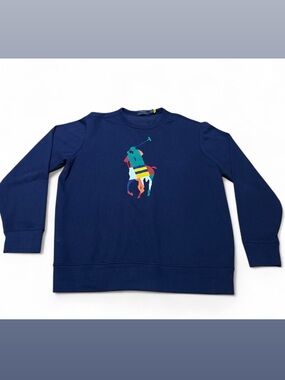 Polo by Ralph Lauren Navy Crewneck with Multicolor Big Pony - Size : Large